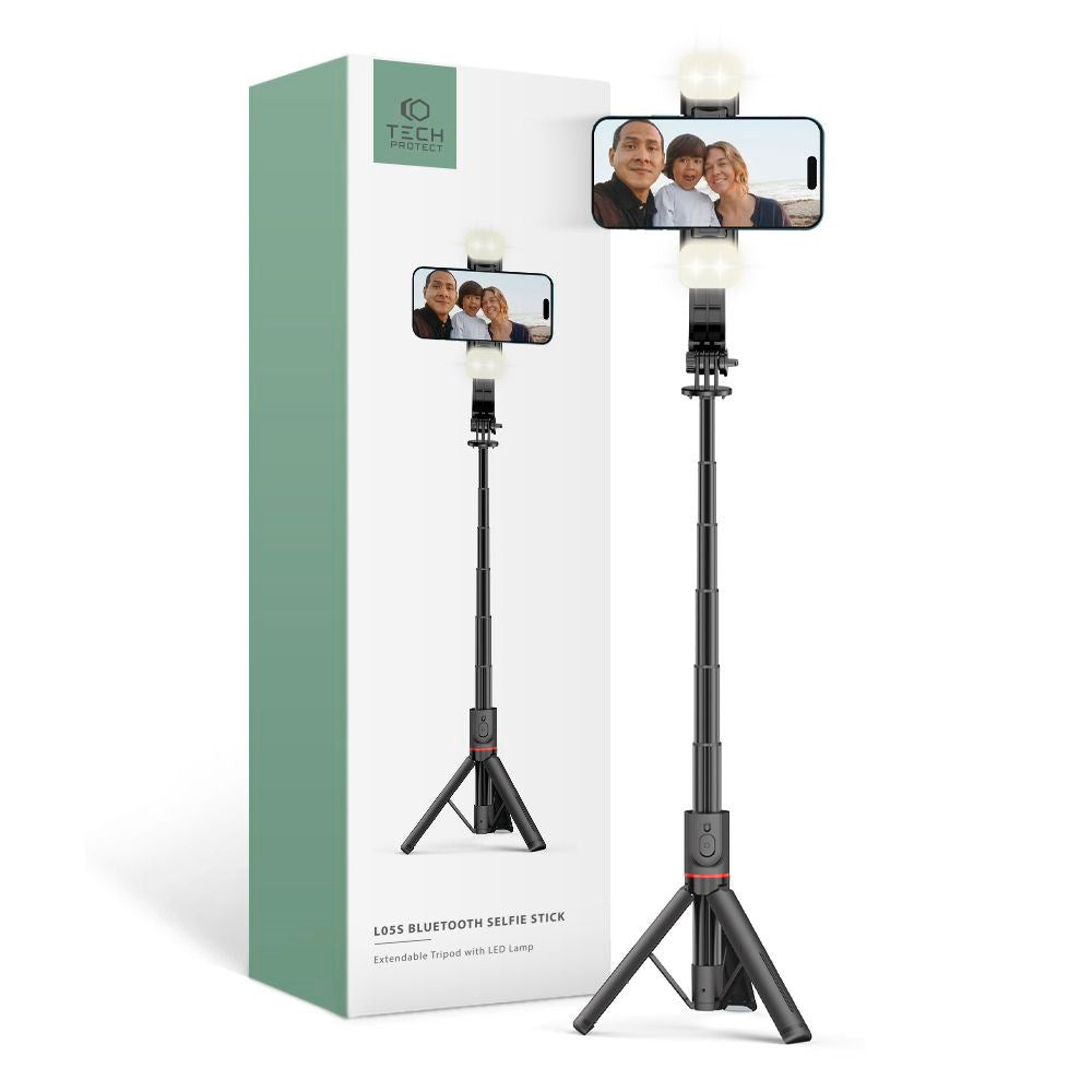 L05S Tech-Protect Selfie Stick w. Tripod & Led Light - Bluetooth - Black