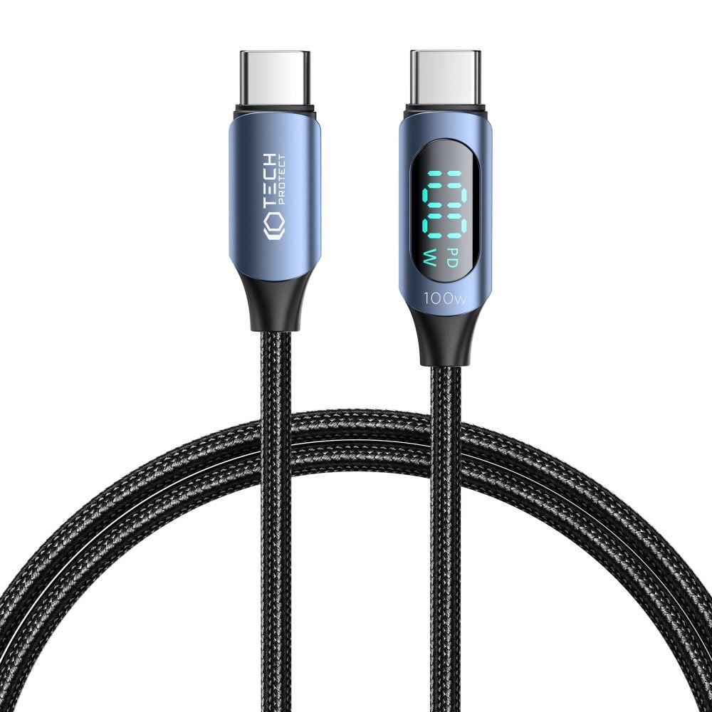 Tech-Protect Ultraboost LED USB-C to USB-C Cable 100W/5A 1m - Black / Blue