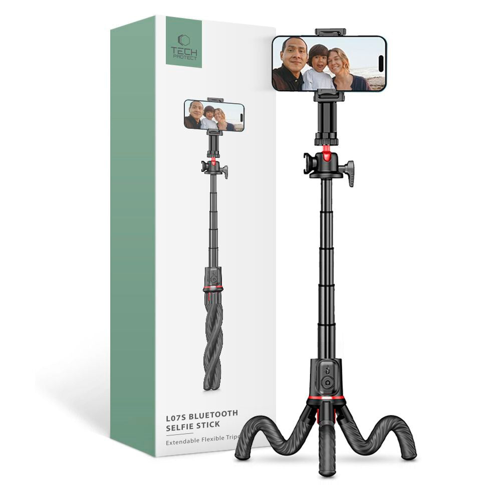 L07S Tech-Protect Selfie Stick w. Flexible Tripod & Bluetooth - Black