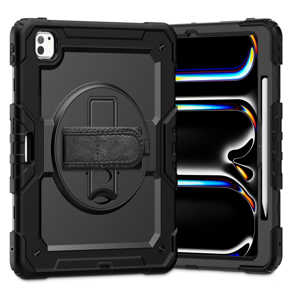 iPad Pro 13" (2024) Tech-Protect Solid360 Tough Case w. Protective Film, Hand Holder & Shoulder Strap - Black