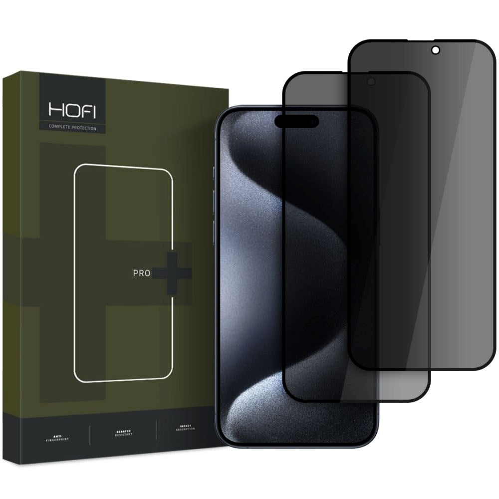 iPhone 16 Hofi Glass Pro+ Screen Protector with Privacy - Case Friendly - 2-Pak - Black Edge