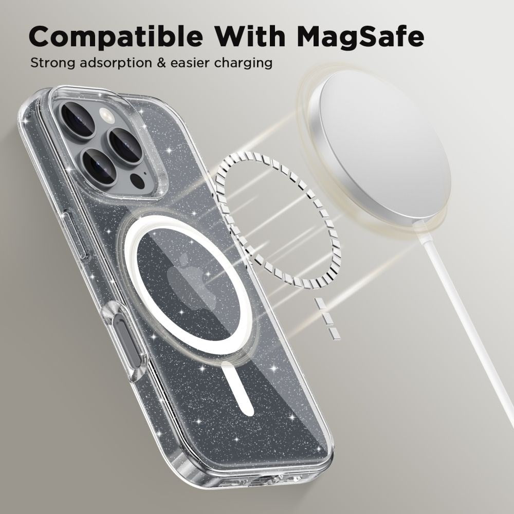 iPhone 16 Pro Max Tech-Protect Flexair Hybrid Case - MagSafe Compatible - Transparent / Glitter