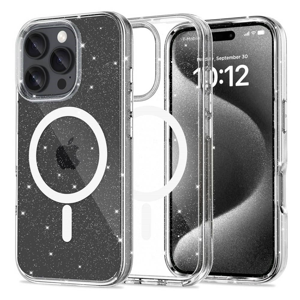 iPhone 16 Pro Max Tech-Protect Flexair Hybrid Case - MagSafe Compatible - Transparent / Glitter