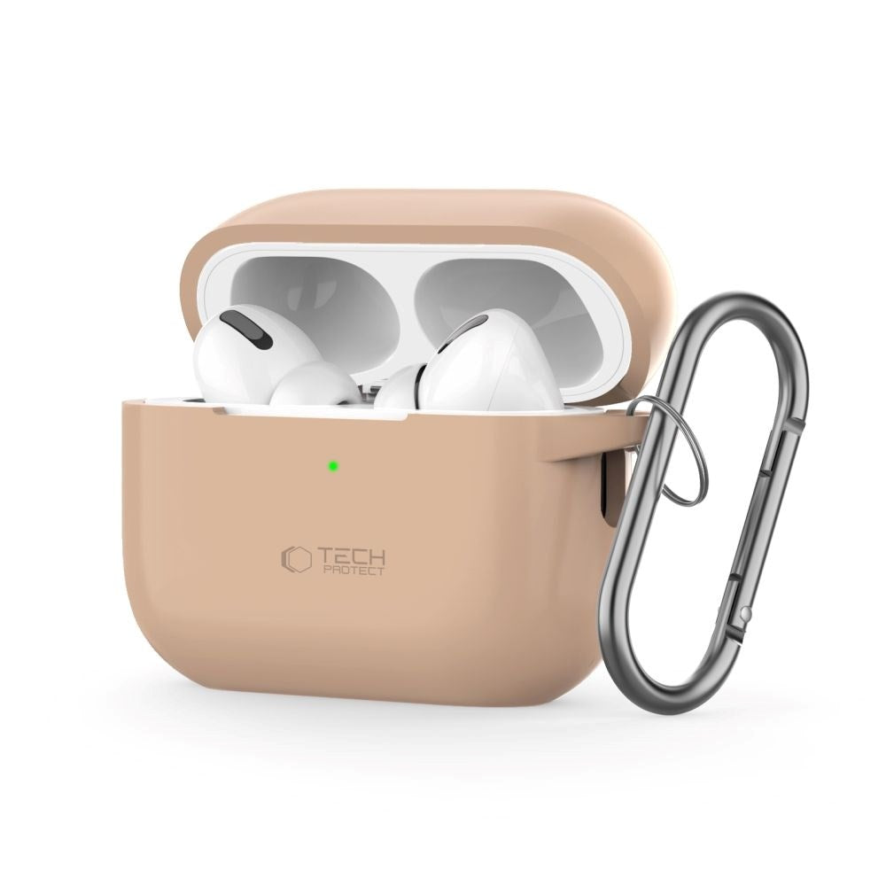 Tech-Protect Apple AirPods Pro (1st & 2nd Gen) Silicone Case with Carabiner Hook - Beige