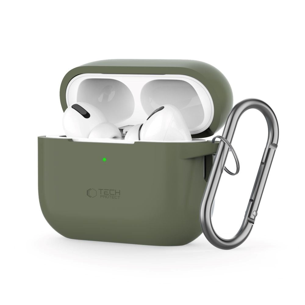 Tech-Protect Apple AirPods Pro (1st & 2nd Gen) Silicone Case with Carabiner Hook - Olive Green