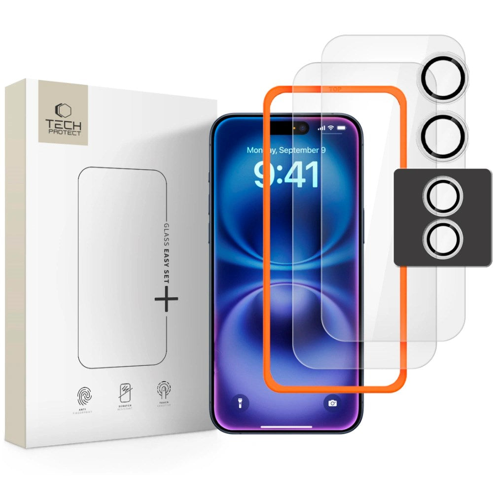 iPhone 17 Tech-Protect Easy Set+ Protection Set with Screen Protection Glass & Camera Lens Protection Glass - Transparent