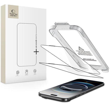 iPhone Air Tech-Protect Quick Set+ Screen Protection Glass - 2 pcs - Transparent / Black Edge