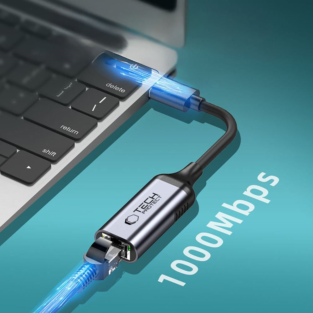 USB-C to Ethernet RJ45 Adapter Tech-Protect Ultraboost - 1000Mbps - Black