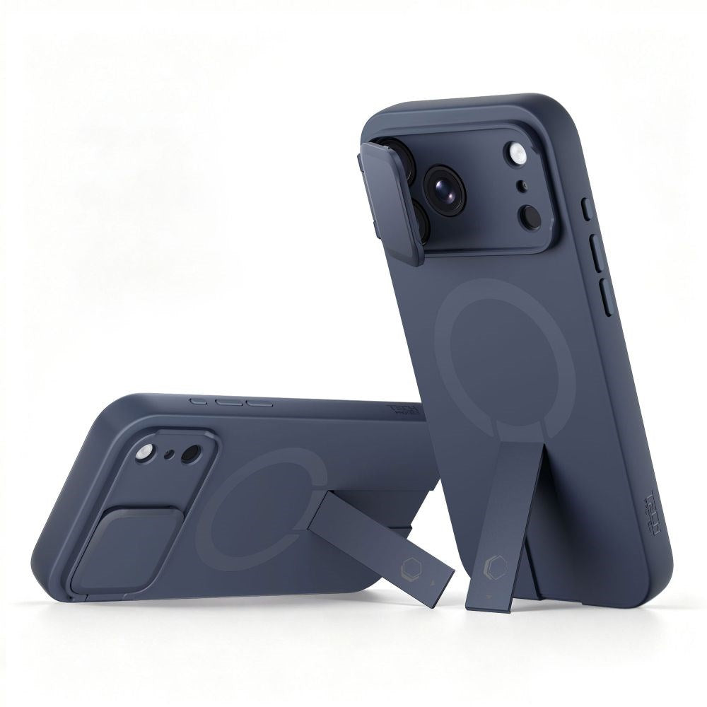 iPhone 18 Pro / 17 Pro Tech-Protect Kevlar Aura Case w. Stand Function and Cam Slider - MagSafe Compatible - Blue