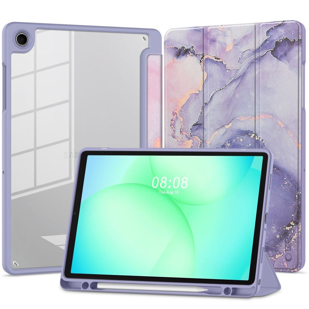 Samsung Galaxy Tab A11 / A9 Tech-Protect SC Pen Hybrid Flip Case w. Stylus Holder - Purple Marble/ Transparent