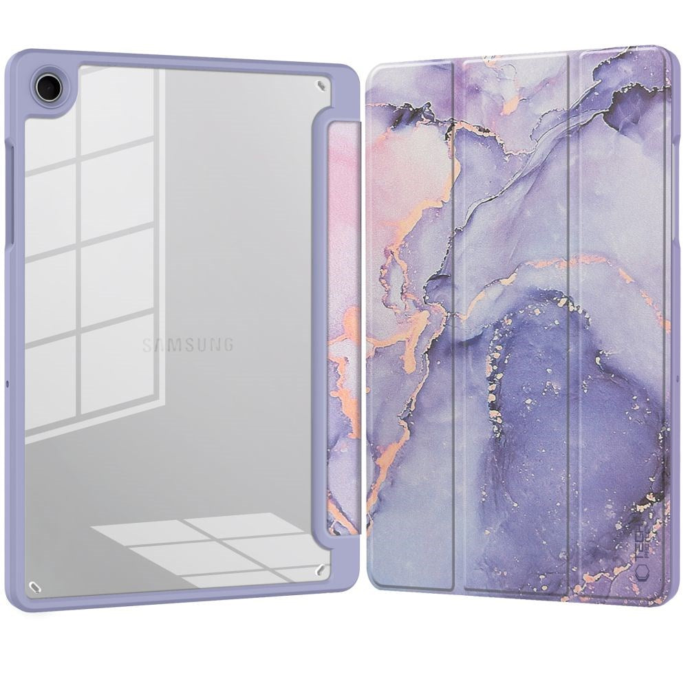 Samsung Galaxy Tab A11 / A9 Tech-Protect SC Pen Hybrid Flip Case w. Stylus Holder - Purple Marble/ Transparent