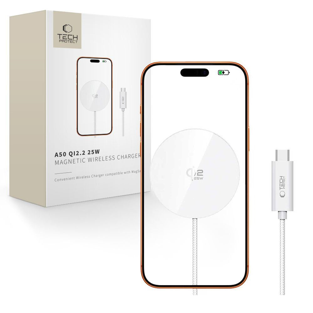 Tech-Protect 25W Qi2 Magnetic Wireless Charger - MagSafe Compatible - White