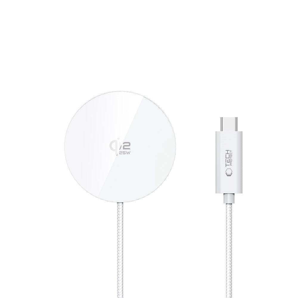 Tech-Protect 25W Qi2 Magnetic Wireless Charger - MagSafe Compatible - White