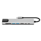 8-i-1 USB-C Multiport Adapter w. 1 X SD Card Reader 1 X TF Card Reader 2 X USB-A 1 X HDMI 2 X USB-C 1 X RJ45 Tech-Protect - Grey