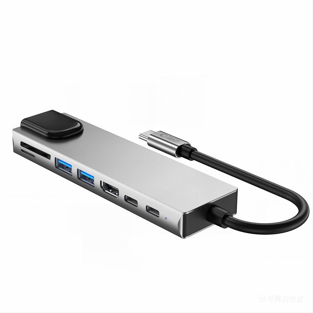 8-i-1 USB-C Multiport Adapter w. 1 X SD Card Reader 1 X TF Card Reader 2 X USB-A 1 X HDMI 2 X USB-C 1 X RJ45 Tech-Protect - Grey