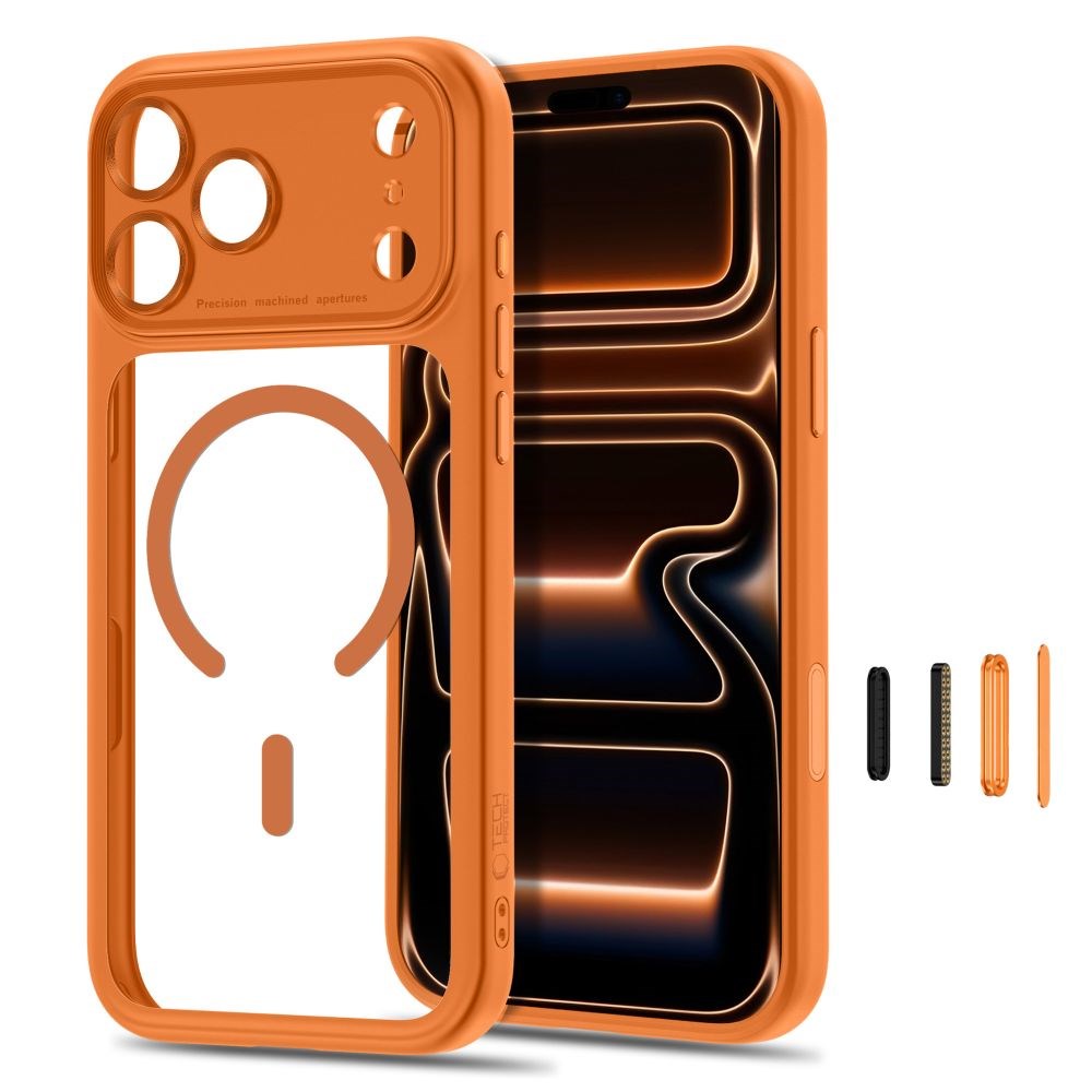 iPhone 18 Pro / 17 Pro Tech-Protect MagPeak Case - MagSafe Compatible - Orange / Transparent