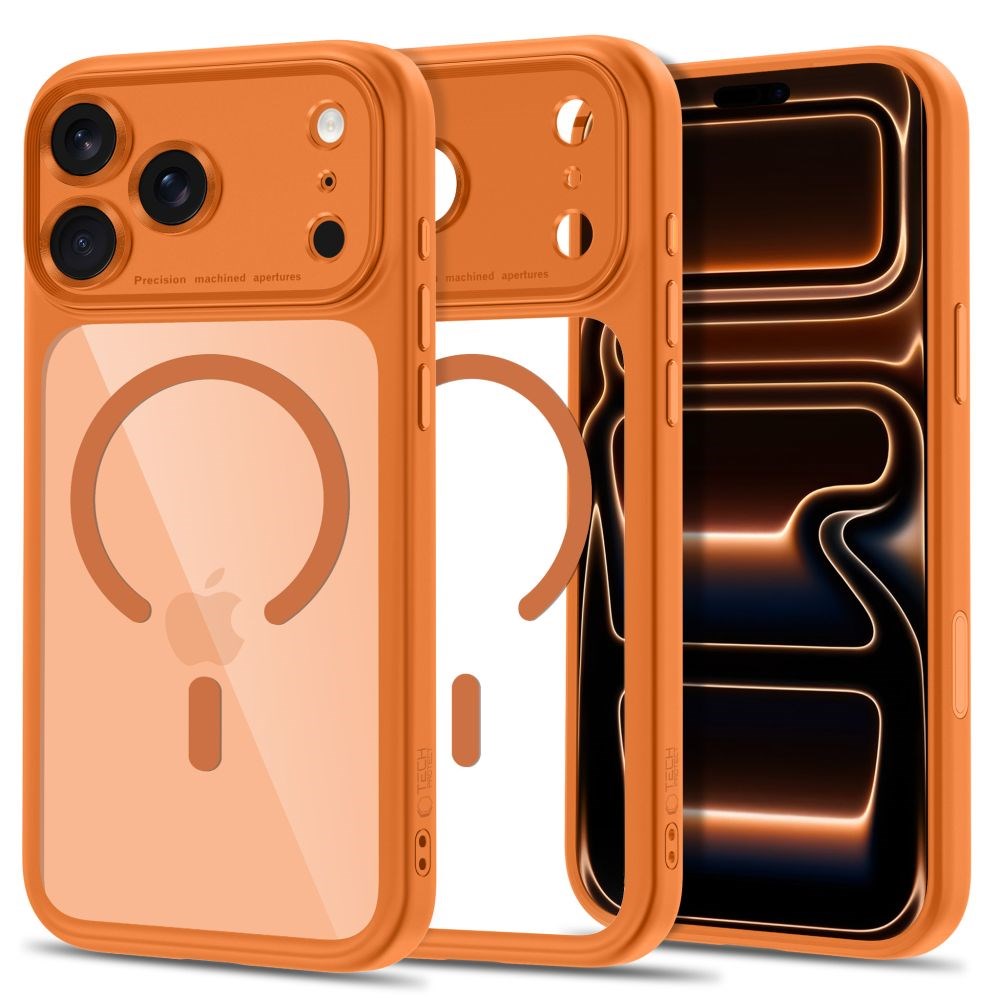 iPhone 18 Pro / 17 Pro Tech-Protect MagPeak Case - MagSafe Compatible - Orange / Transparent