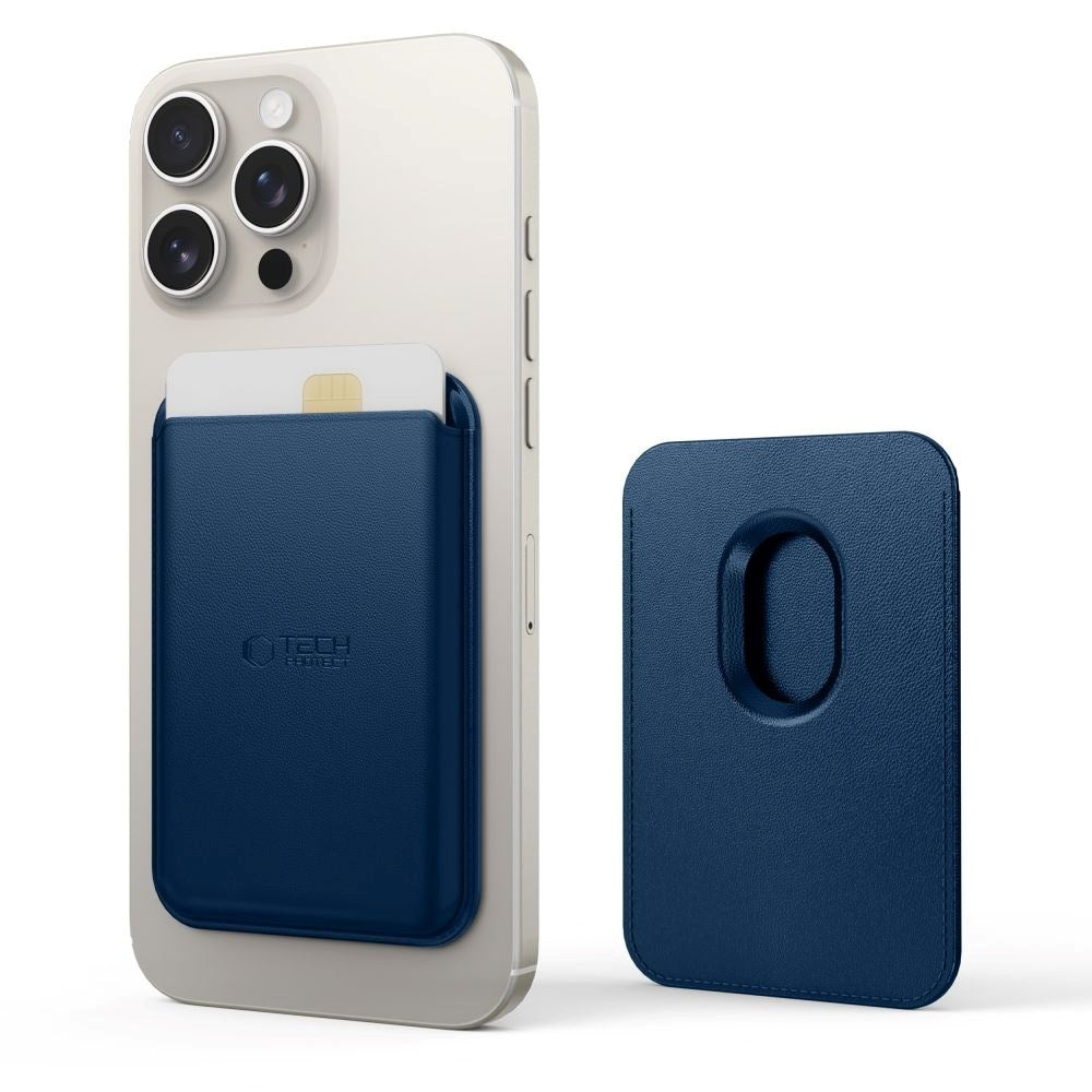 Tech-Protect MagWallet Faux Leather Card Holder - MagSafe Compatible - Blue