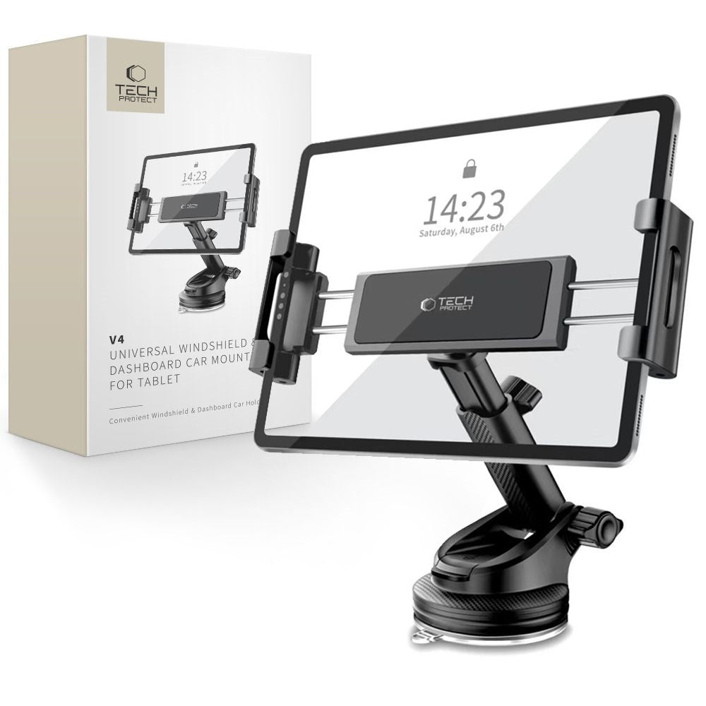 Tech-Protect V4 – Innovative Car Tablet Mount – 360° Rotation & Telescopic Arm - Black