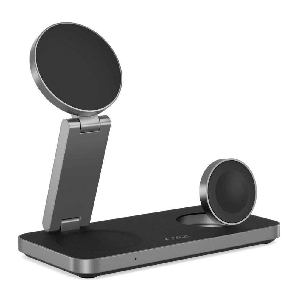 Tech-Protect 3-in-1 Magnetic Wireless Charger - MagSafe Compatible - 15W - Black