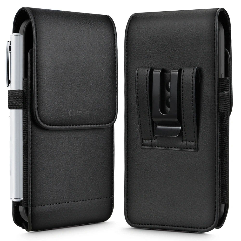 Tech-Protect Universal Faux Leather Phone Pouch - Dimensions (16.5 x 9.1 x 2.4 cm) - Black