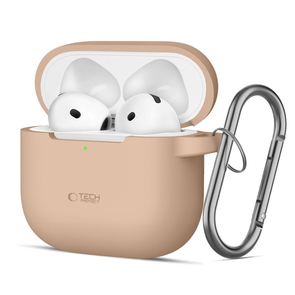 Tech-Protect Apple AirPods 4 Silicone Case with Carabiner Hook - Beige