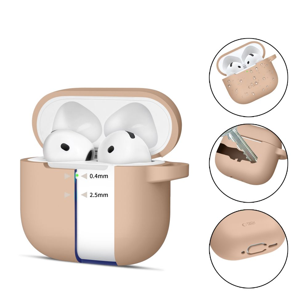 Tech-Protect Apple AirPods 4 Silicone Case with Carabiner Hook - Beige