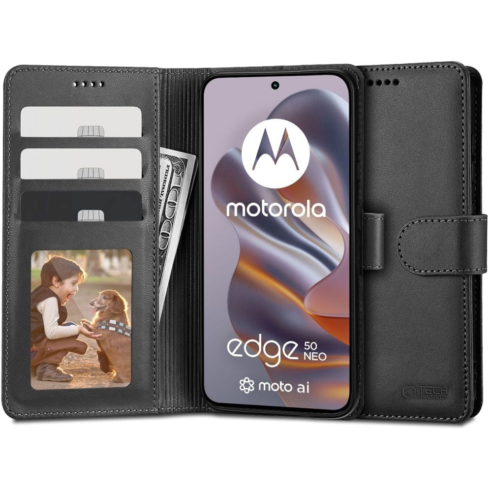 Motorola Edge 50 Neo Tech-Protect Wallet Flip Case with Wallet - Black