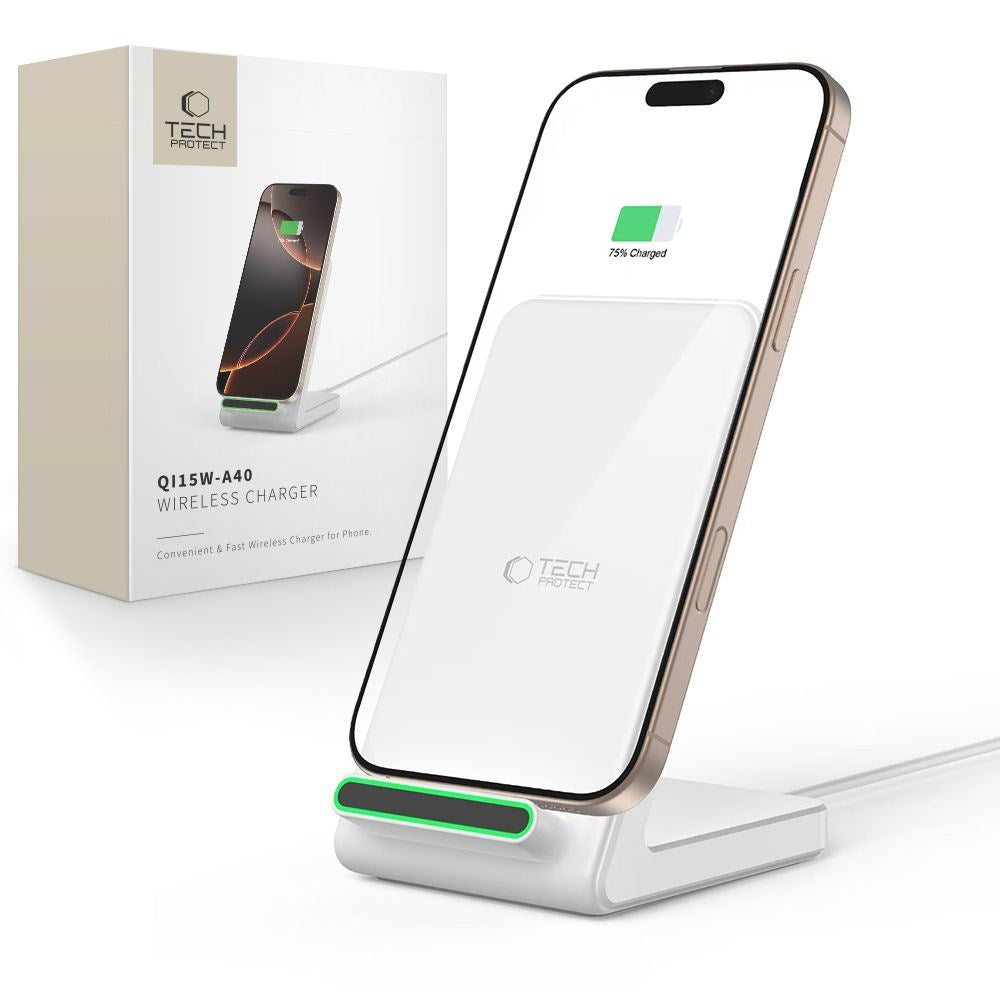 Tech-Protect Qi-15W-A40 Wireless Charger Stand - Hvid