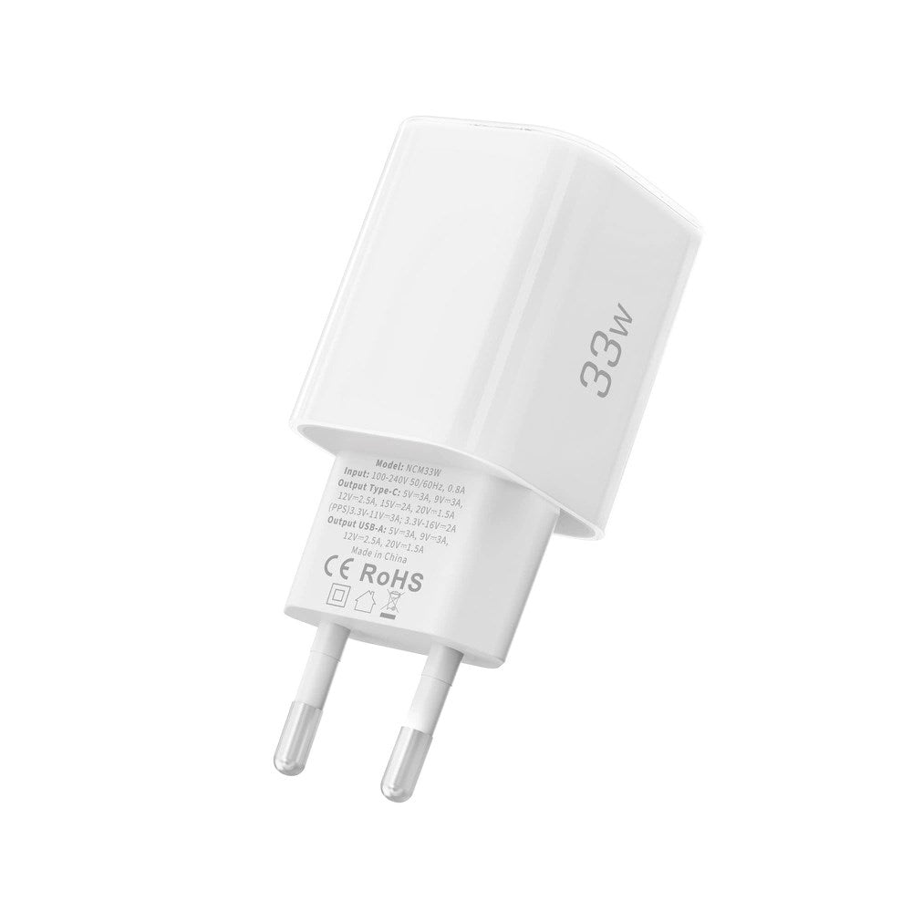 Tech-Protect 33W Wall Charger with 1x USB-A & 1x USB-C - White
