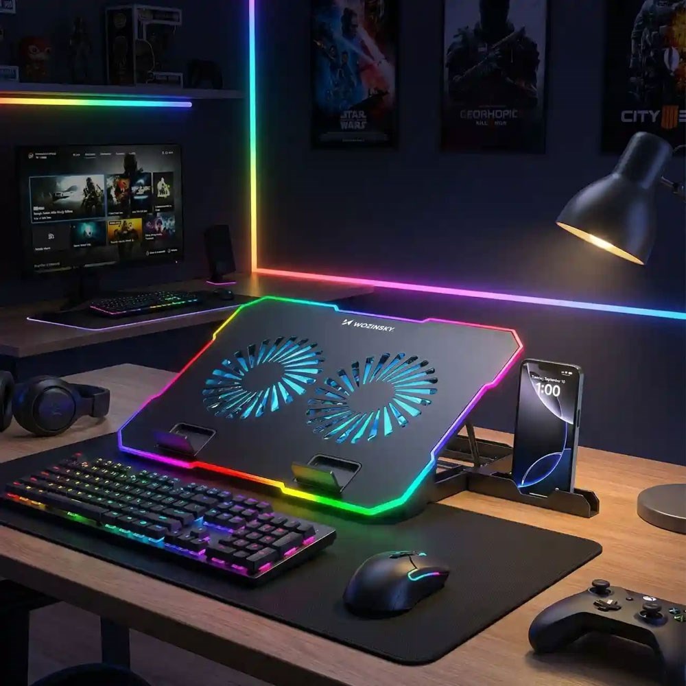 Wozinsky NitroCool Computer Stander with RGB-Light & Cooling - Black