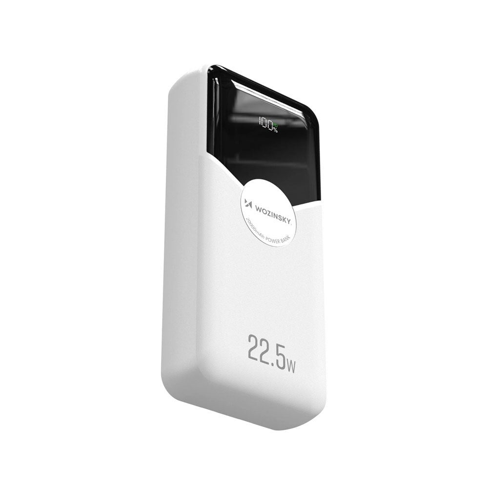 Wozinsky 20,000mAh Powerbank with Built-In USB-C & Lightning Cable - White