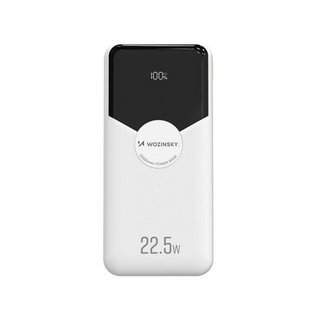 Wozinsky 20,000mAh Powerbank with Built-In USB-C & Lightning Cable - White
