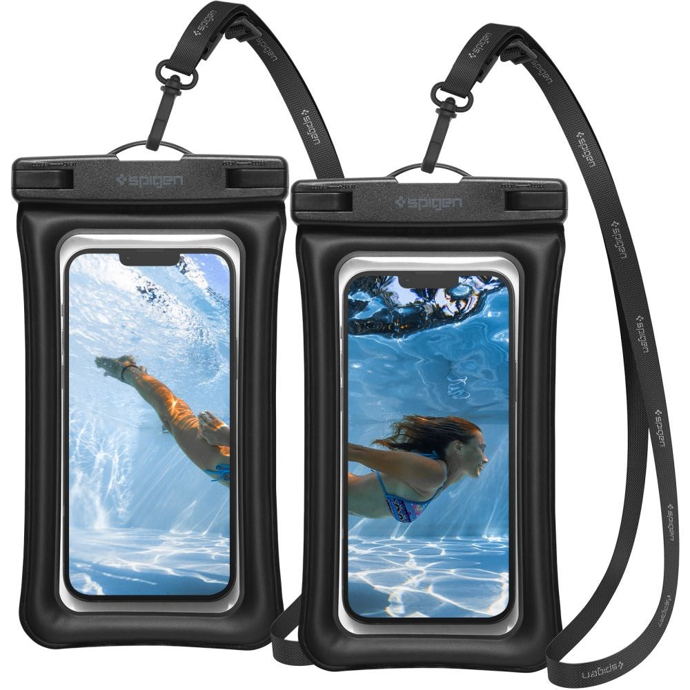 Spigen A610 Universal Waterproof Floating Pouch - 2 Pack - Black (Max. Phone Size: 170 x 90mm)