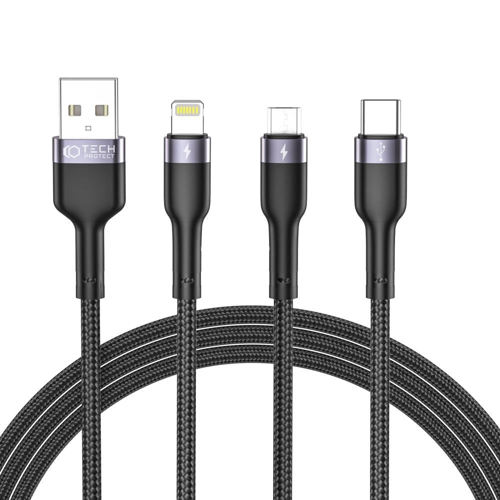 Tech-Protect Ultraboost 3A 3-in-1 Cable USB-A to USB-C, Micro-USB and Lightning 1,2 m - Black