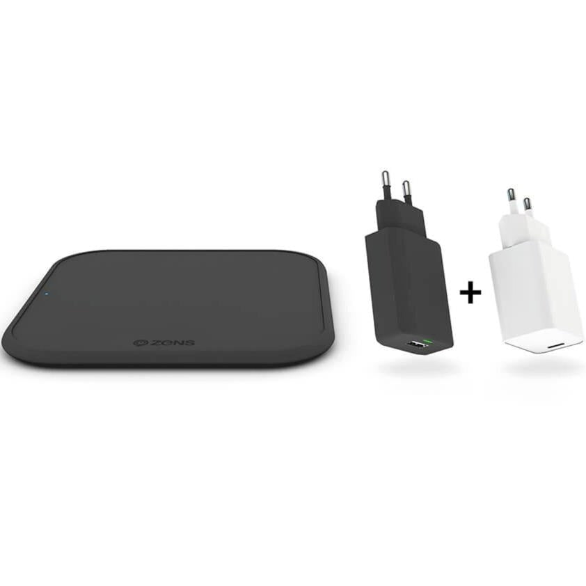 ZENS Wireless Charger Kit 10W w. 18W USB-C & 18W USB-A Wall Charger - Black