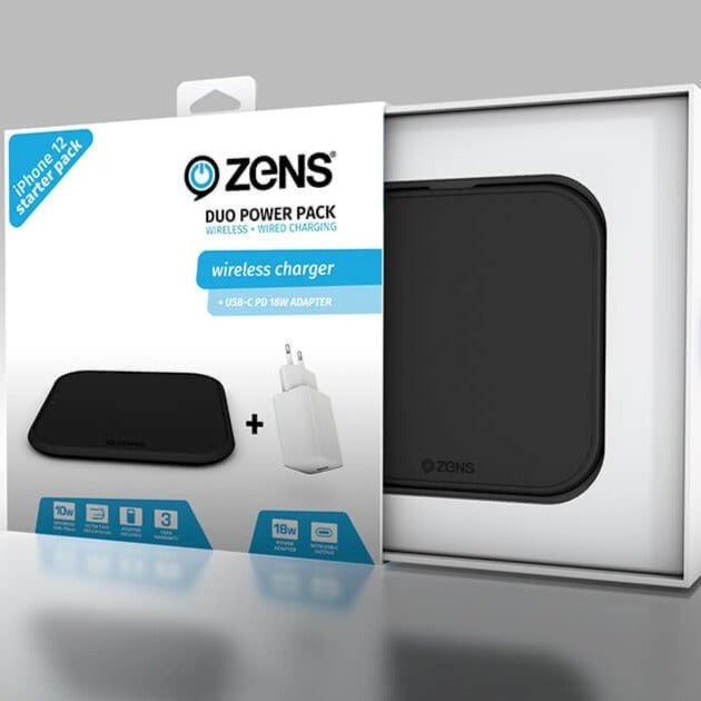 ZENS Wireless Charger Kit 10W w. 18W USB-C & 18W USB-A Wall Charger - Black