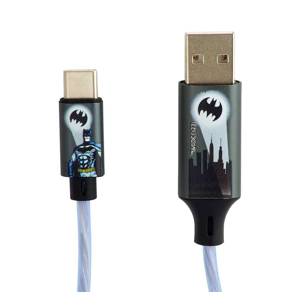 Batman Light Up USB-A to USB-C Cable 1.2 Meter - Black / Blue