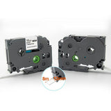 Label Tape Cassette 8 meters, Laminated, Compatible with Brother P-Touch label printers, Black on White - 12mm