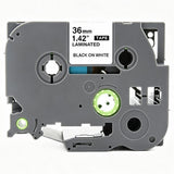 Label Tape Cassette 8 meters, Laminated, Compatible with Brother P-Touch label printers, Black on White - 36mm