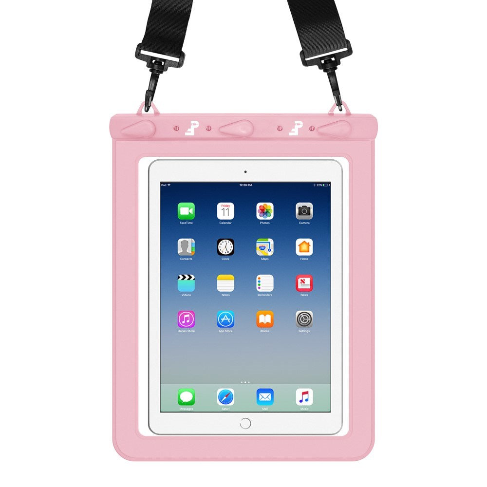 Universal Tablet 25,5x21cm Waterproof Case w. Shoulder Strap - Pink / Transparent