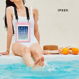 Universal Tablet 25,5x21cm Waterproof Case w. Shoulder Strap - Pink / Transparent