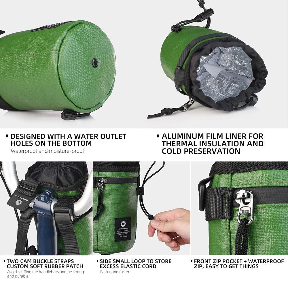 Polyester Bicycle Handlebar Bag w. Strap - Green