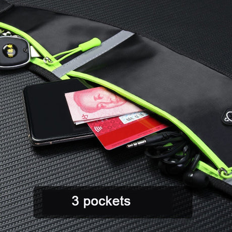 Running Belt with Reflector & Pockets - Black