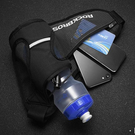 Running Belt with Mesh Pocket and Water Bottle Pocket - Black