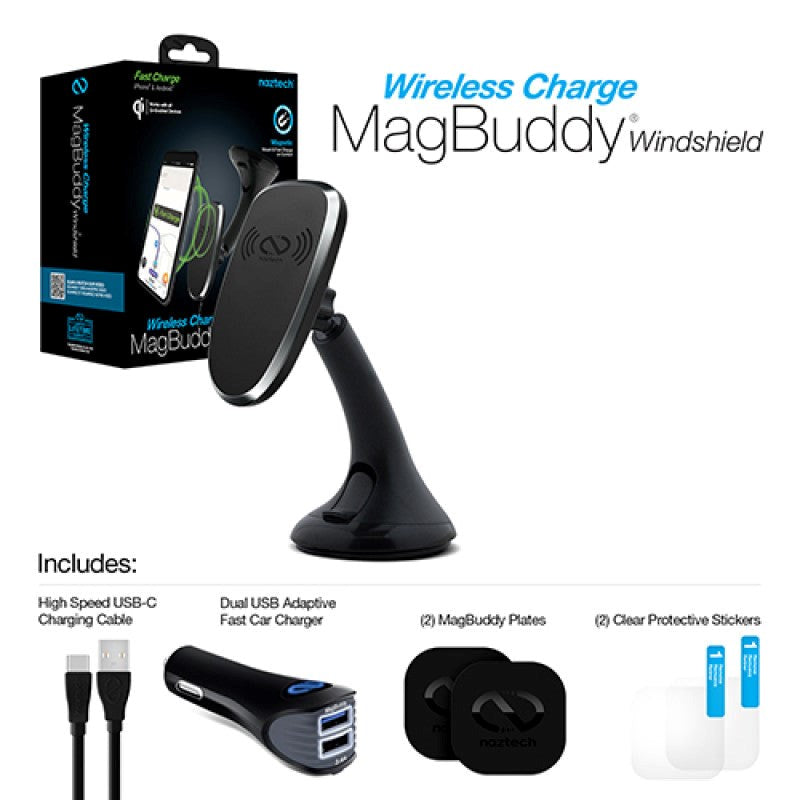 Naztech MagBuddy Windshield Magnetic Phone Holder for Windshield with Wireless Charger 10W Fast Charge