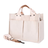 Canvas Fabric Handbag with Shoulder Strap - White