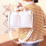 Canvas Fabric Handbag with Shoulder Strap - White