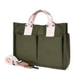 Canvas Fabric Handbag with Shoulder Strap - Green