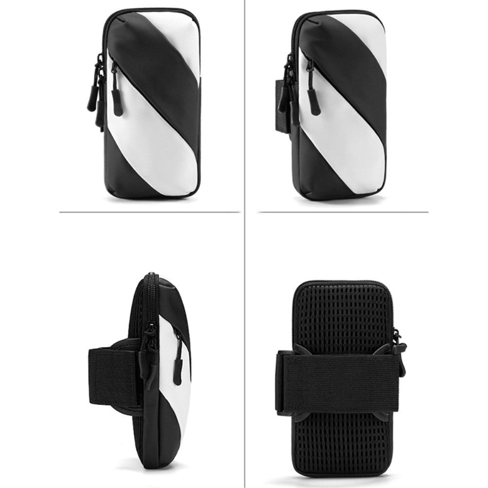 Running Armband for Smartphone w. 2 Pockets (Max. Mobile 170 x 80 mm) - Black / White